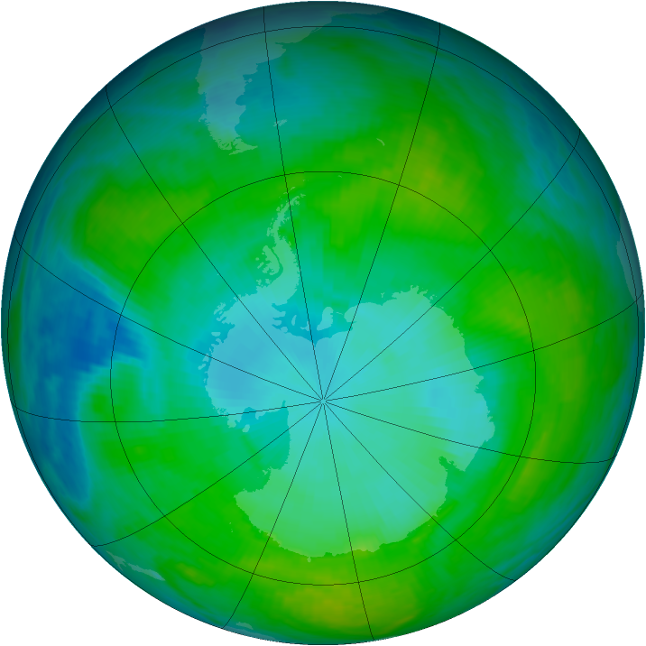 Antarctic ozone map for 21 January 1992